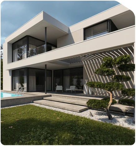 Außenansicht eines modernen Hauses
